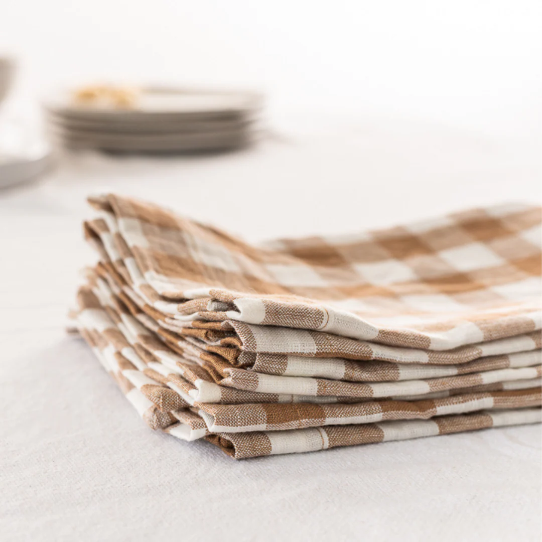 100% French Flax Linen Napkin- Set 4-Ginger Gingham - Image 4