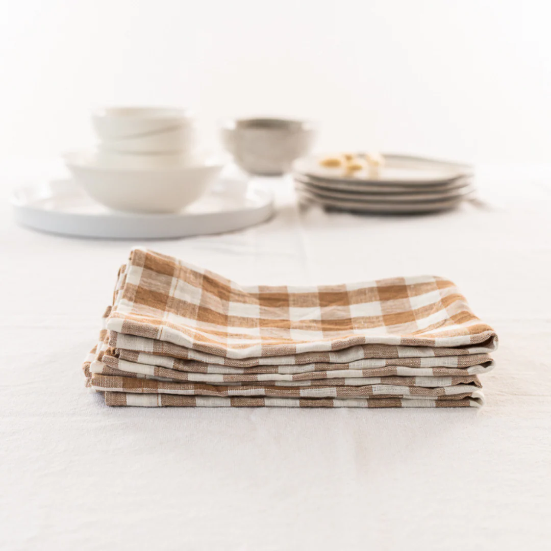100% French Flax Linen Napkin- Set 4-Ginger Gingham - Image 5