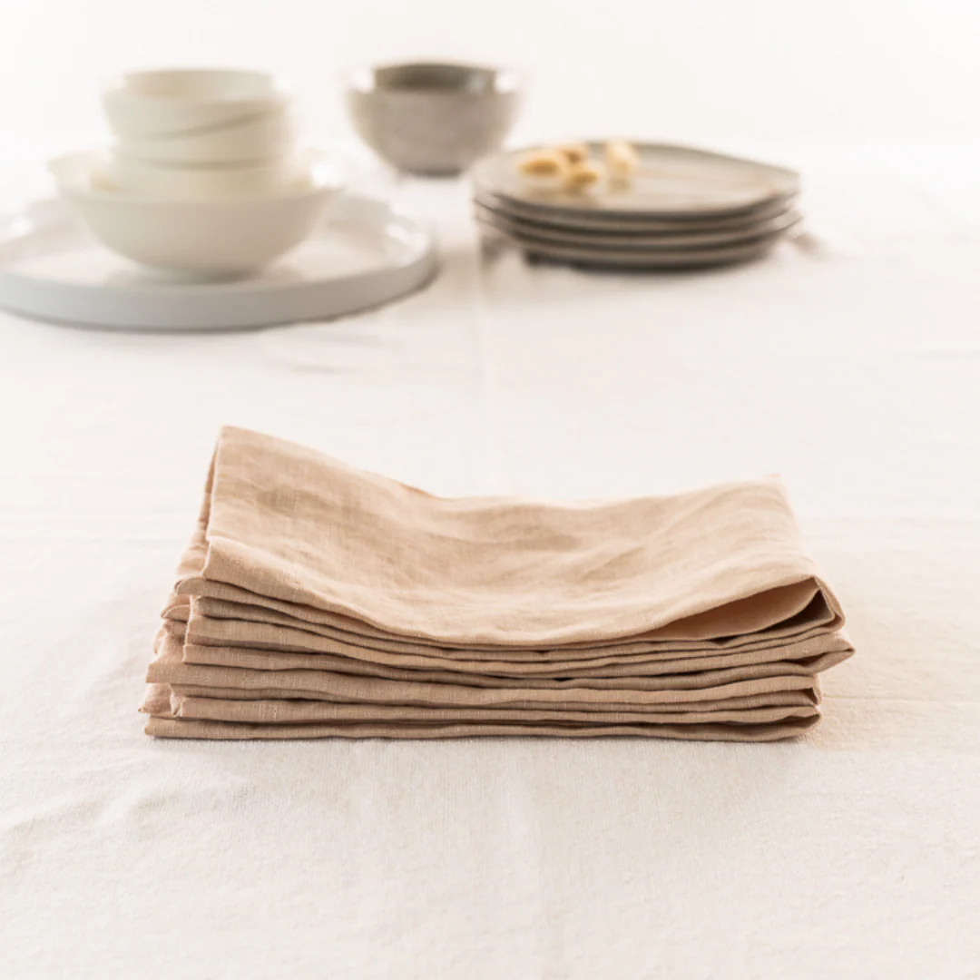 100% French Flax Linen Napkin- Set 4-Latte - Image 3