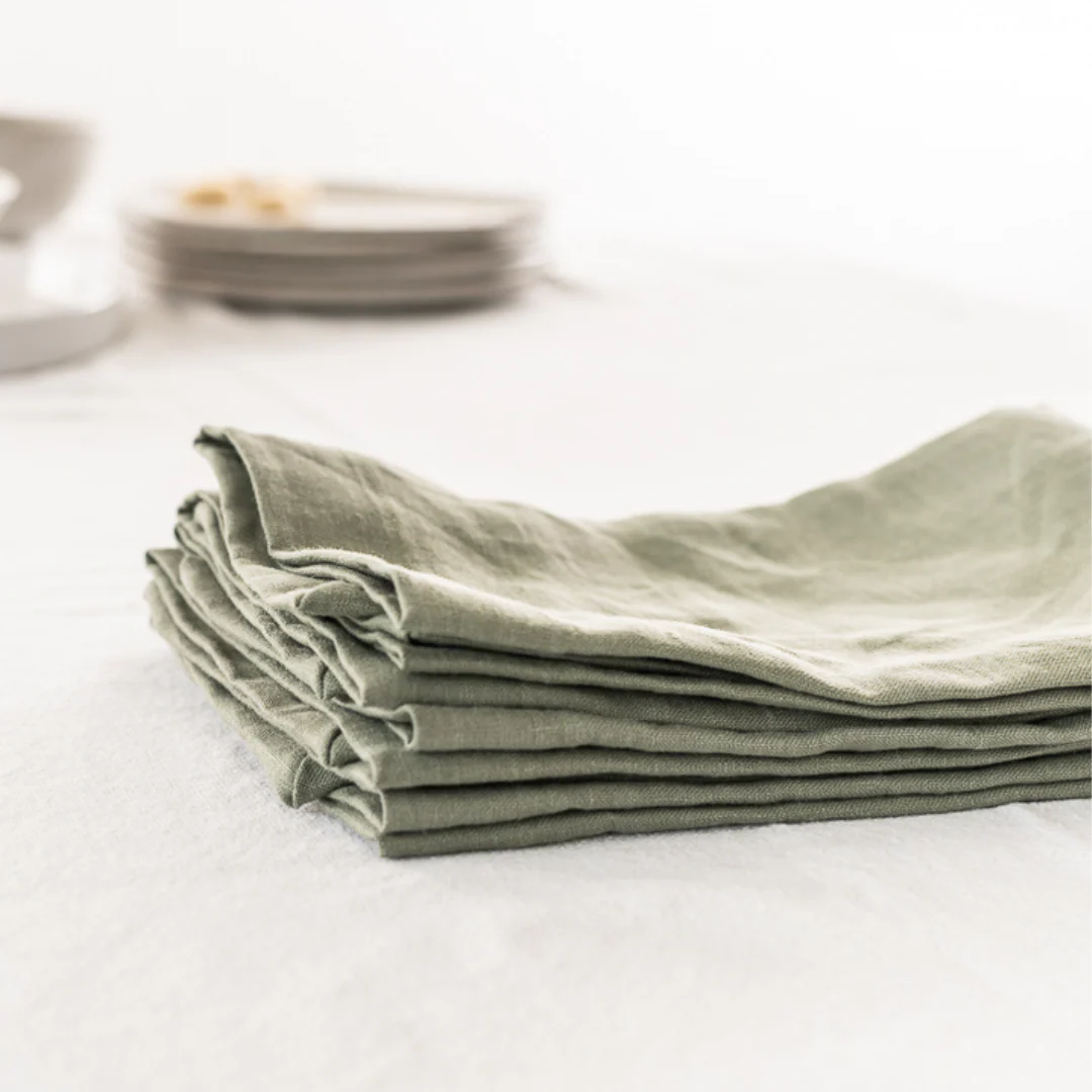 100% French Flax Linen Napkin- Set 4-Lichen - Image 3