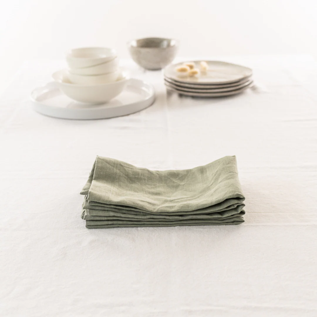 100% French Flax Linen Napkin- Set 4-Lichen - Image 4