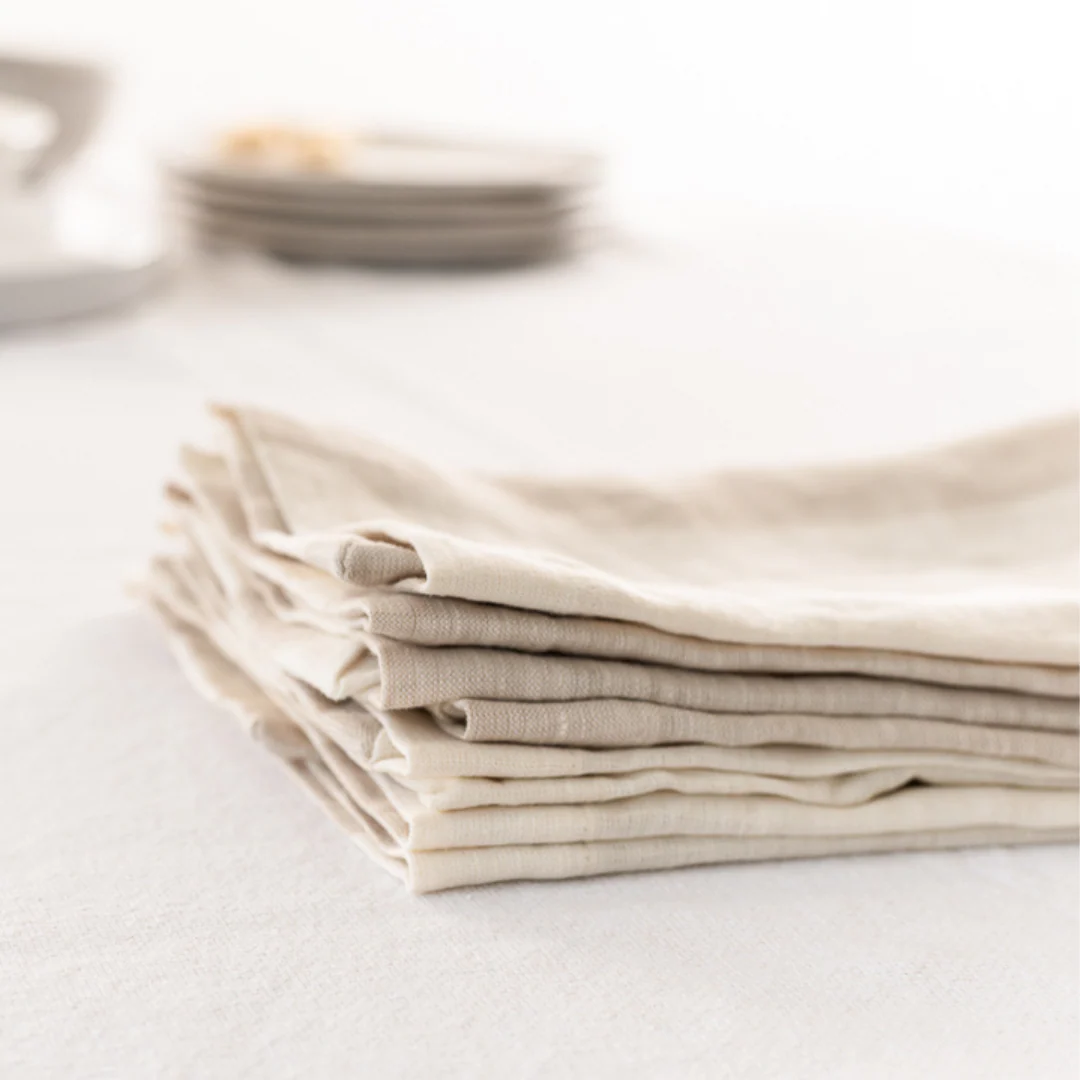 100% French Flax Linen Napkin- Set 4-Wide Natural Stripe - Image 3