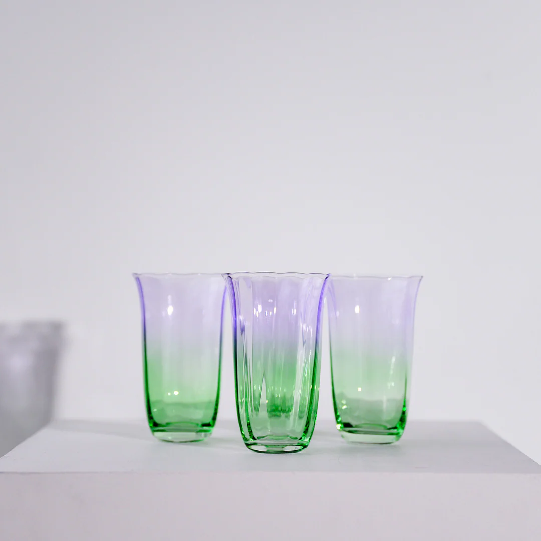 Fleur Highball Glasses- Set of 4- Green/Lilac - Image 3