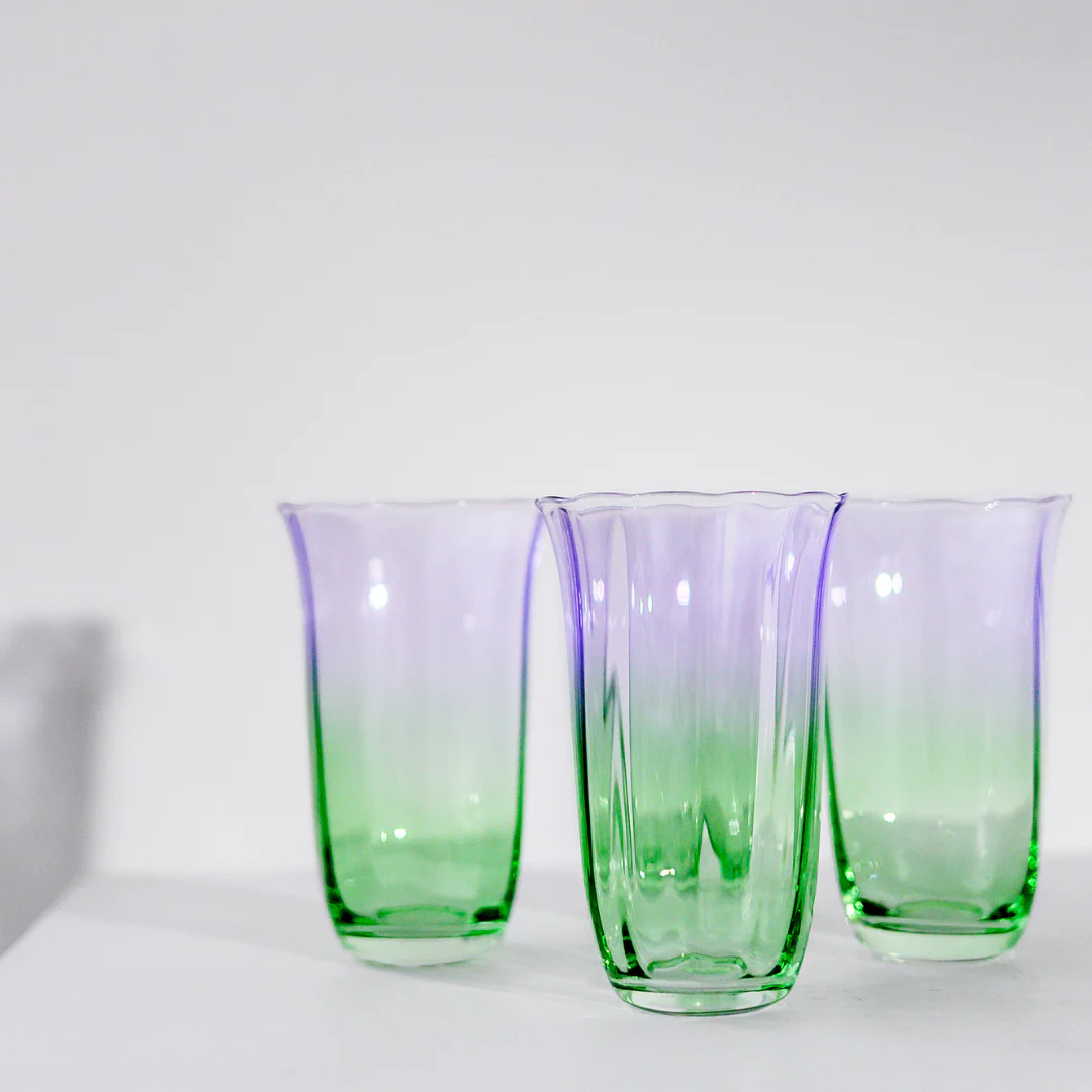 Fleur Highball Glasses- Set of 4- Green/Lilac - Image 5