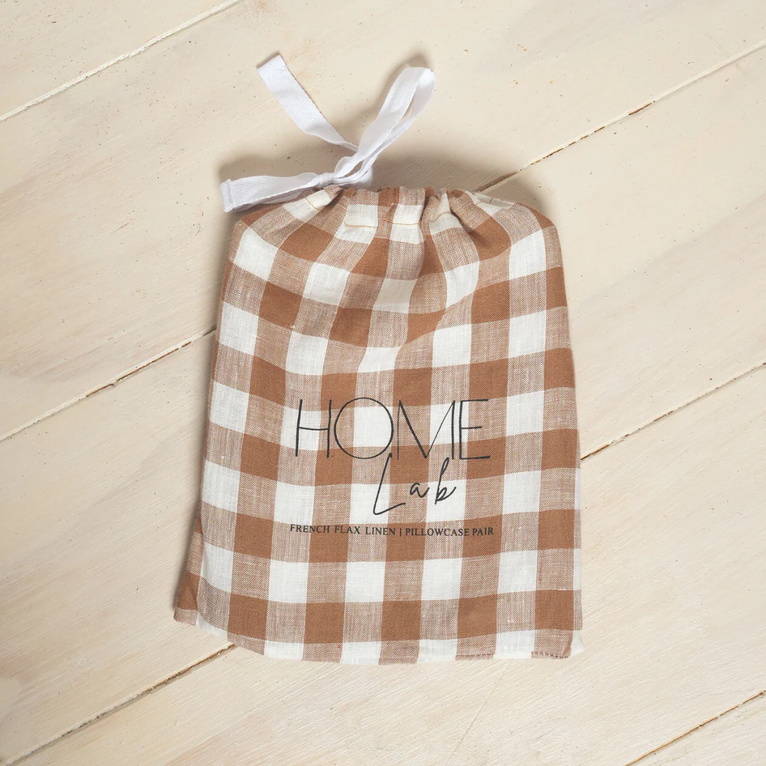100% French Flax Linen Pillowcase Pair- Ginger Gingham - Image 2