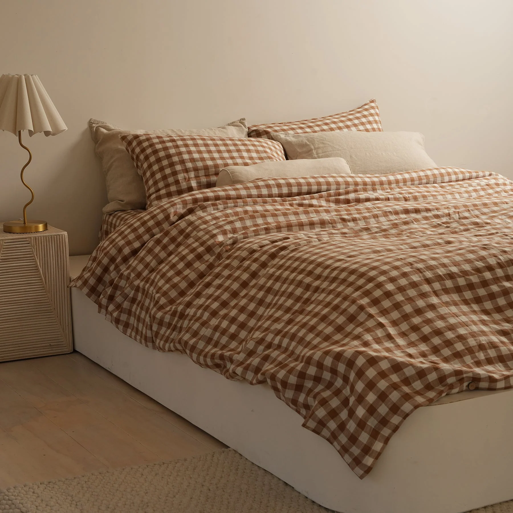 100% French Flax Linen Reversible Duvet Cover Set - Ginger Gingham - Image 3