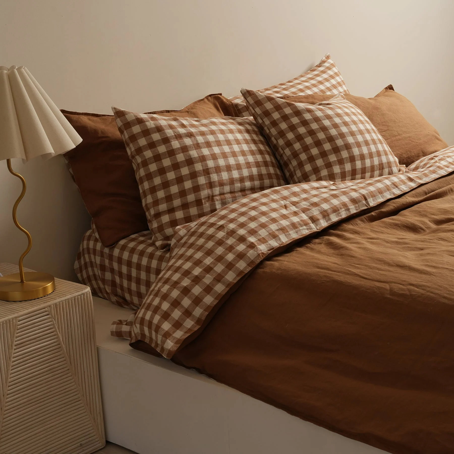 100% French Flax Linen Reversible Duvet Cover Set - Ginger Gingham - Image 4