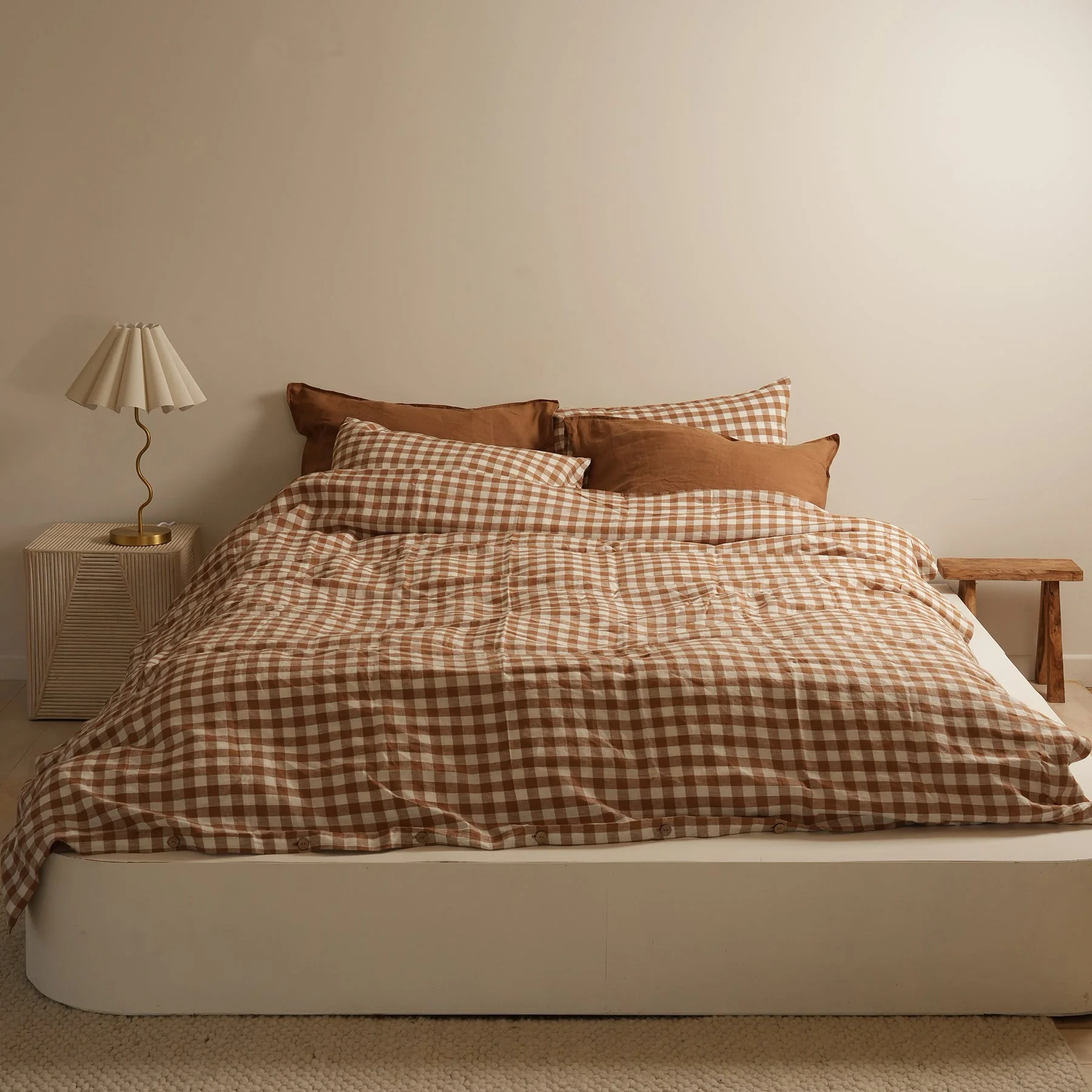 100% French Flax Linen Reversible Duvet Cover Set - Ginger Gingham - Image 5