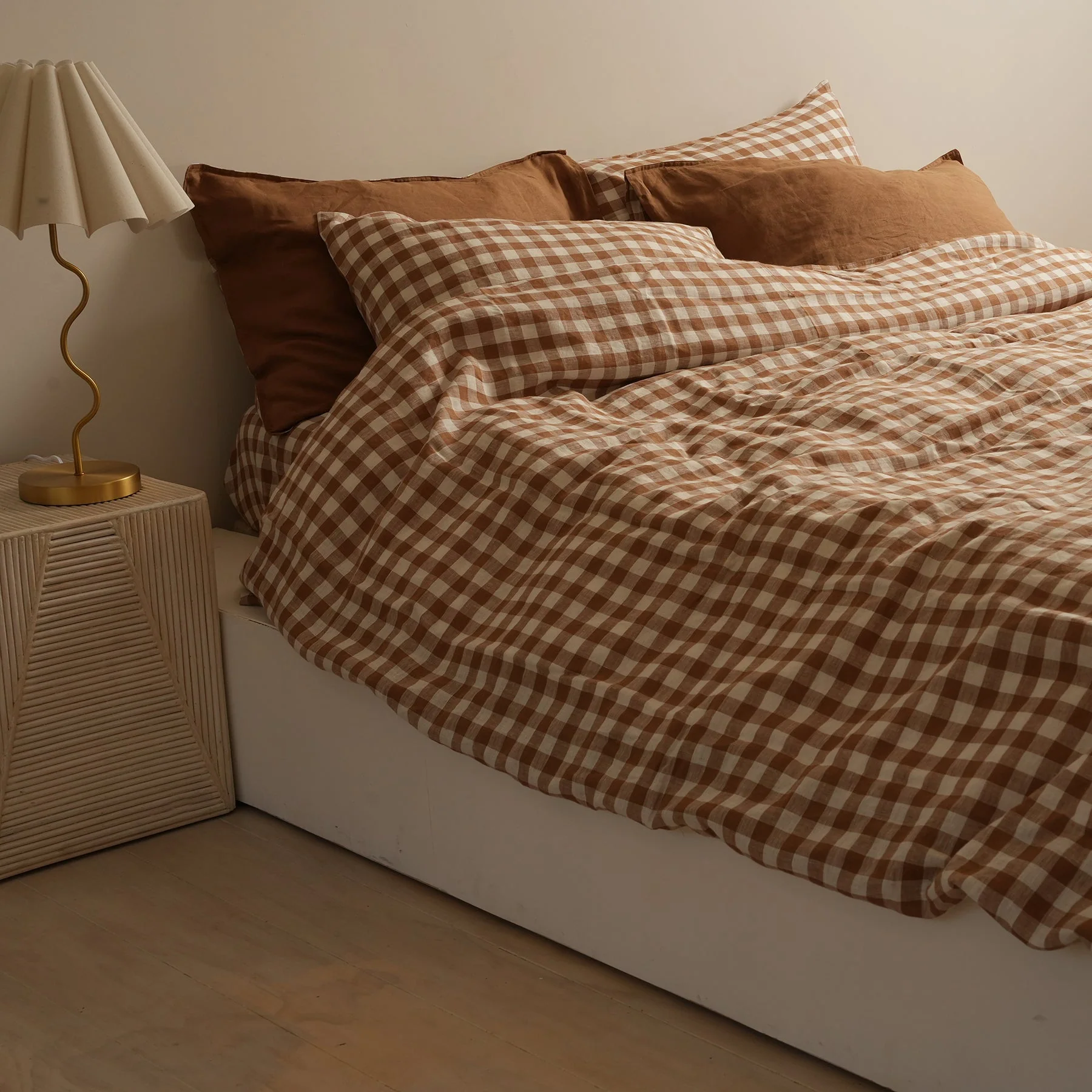 100% French Flax Linen Reversible Duvet Cover Set - Ginger Gingham - Image 6