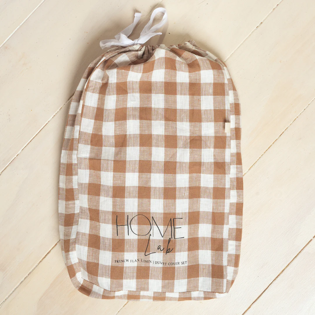 100% French Flax Linen Reversible Duvet Cover Set - Ginger Gingham - Image 7