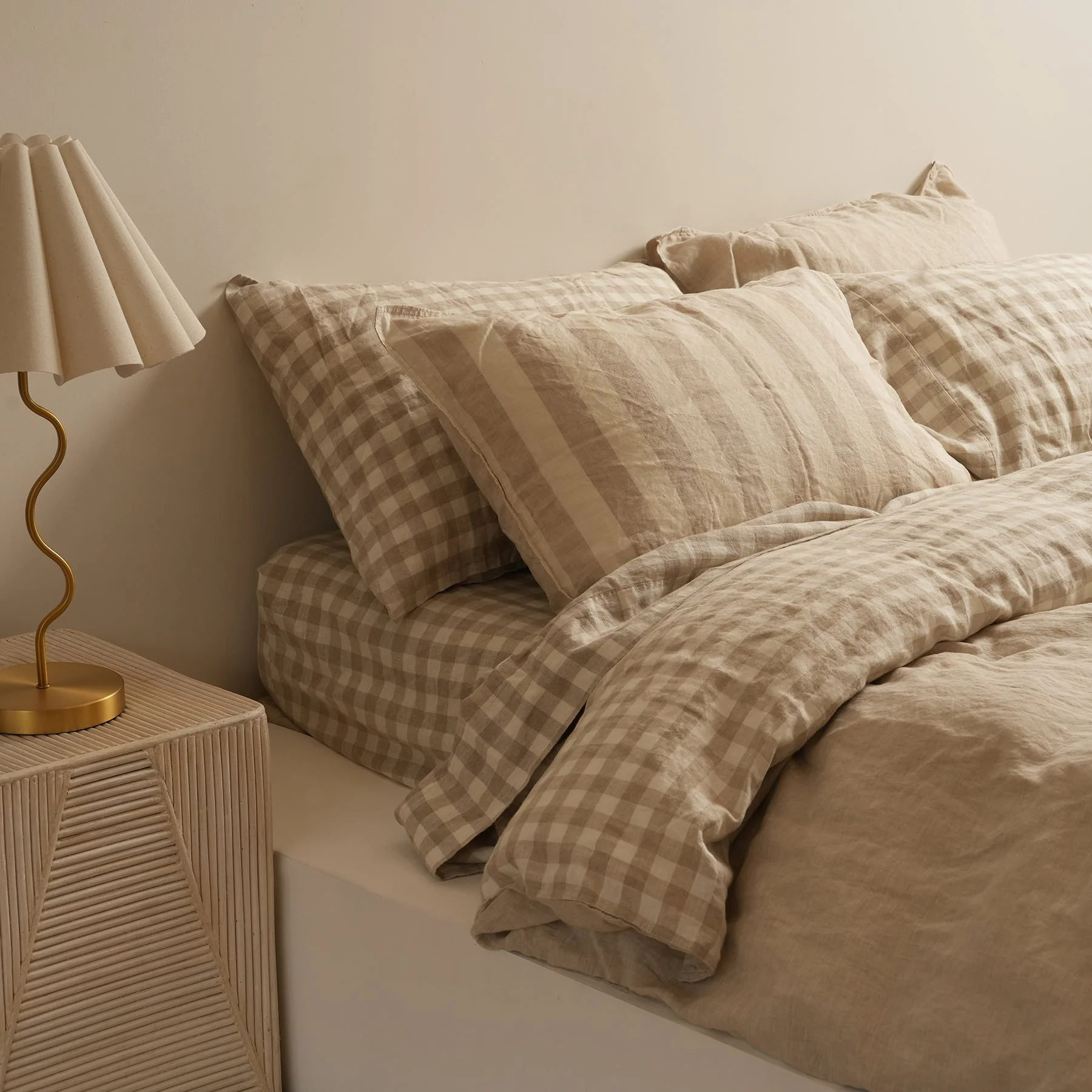 100% French Flax Linen Reversible Duvet Cover Set - Natural Gingham - Image 3