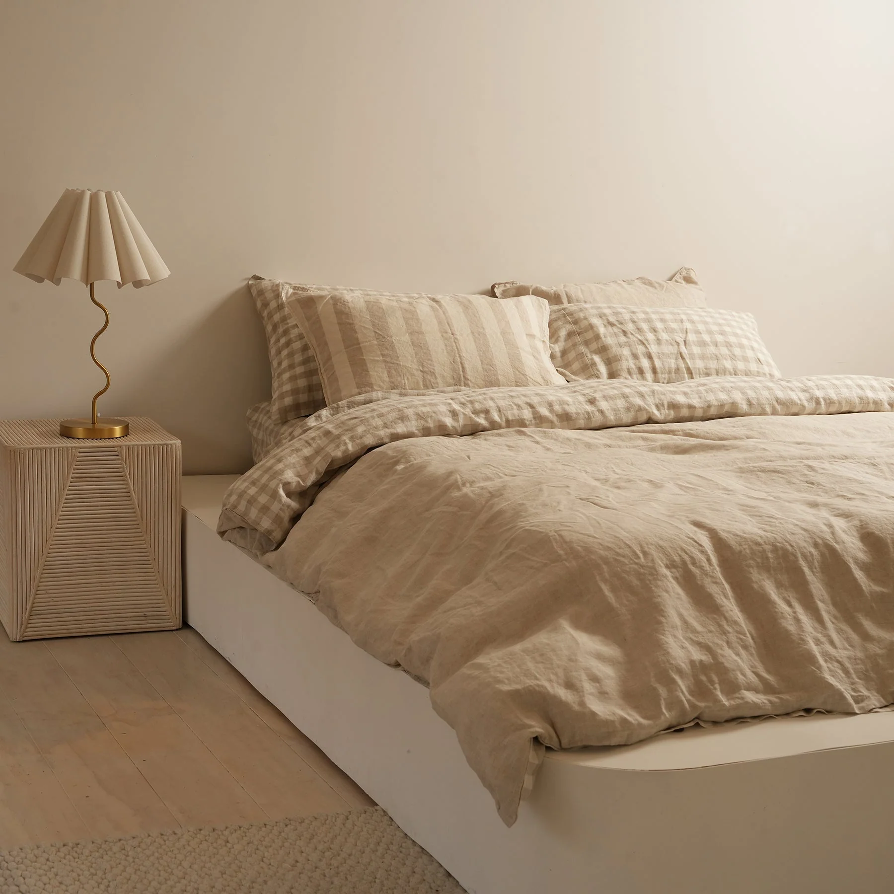 100% French Flax Linen Reversible Duvet Cover Set - Natural Gingham - Image 4