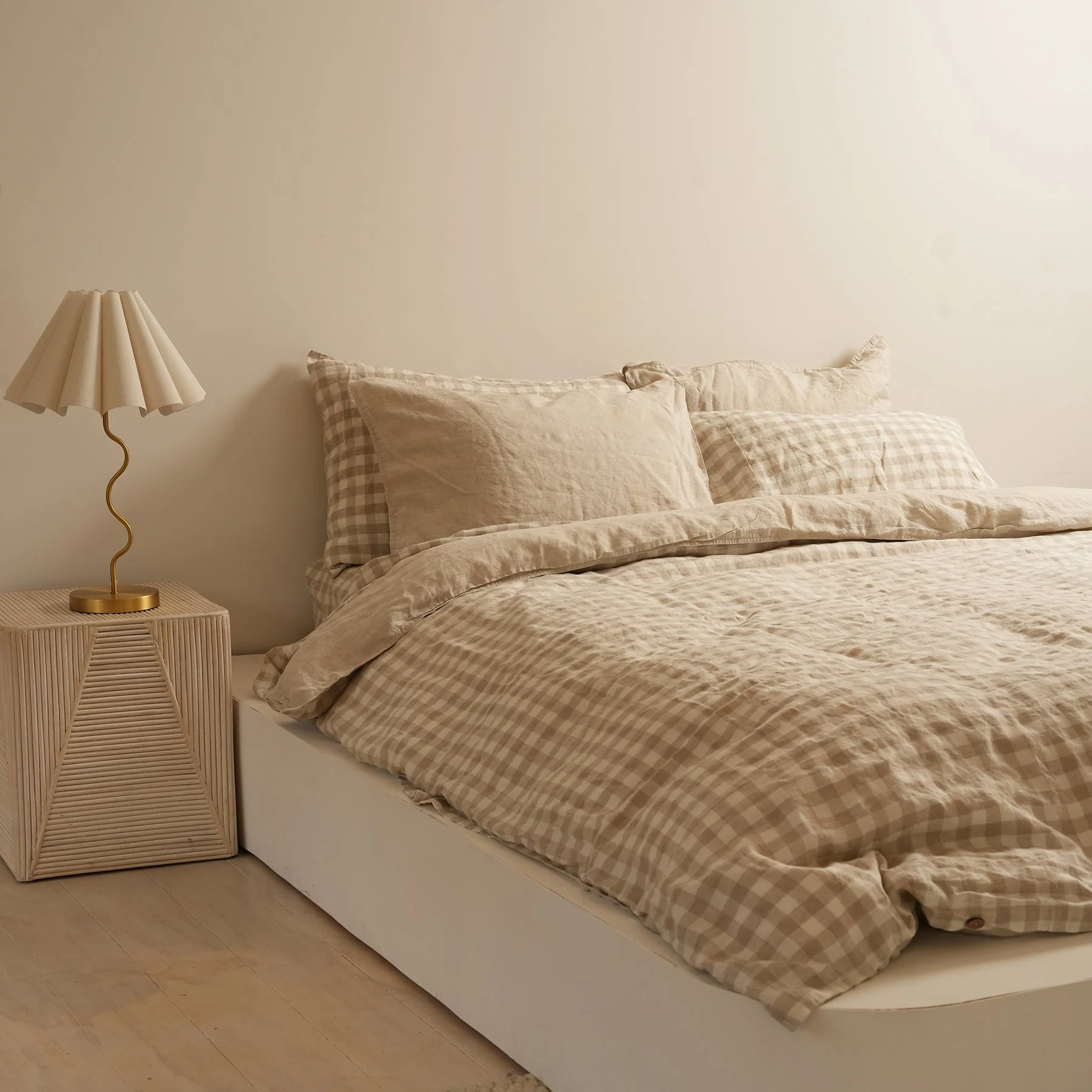 100% French Flax Linen Reversible Duvet Cover Set - Natural Gingham - Image 5