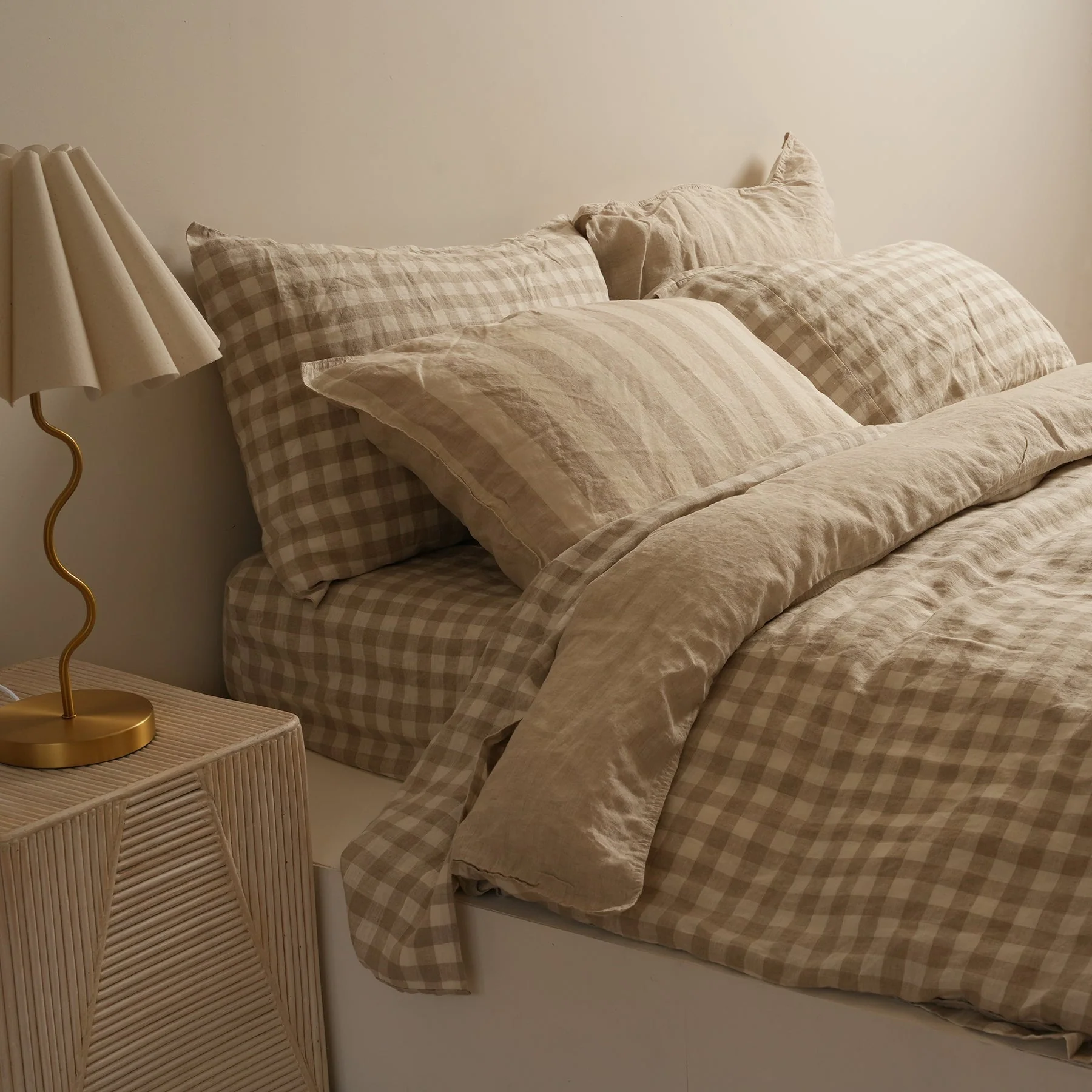 100% French Flax Linen Reversible Duvet Cover Set - Natural Gingham - Image 6