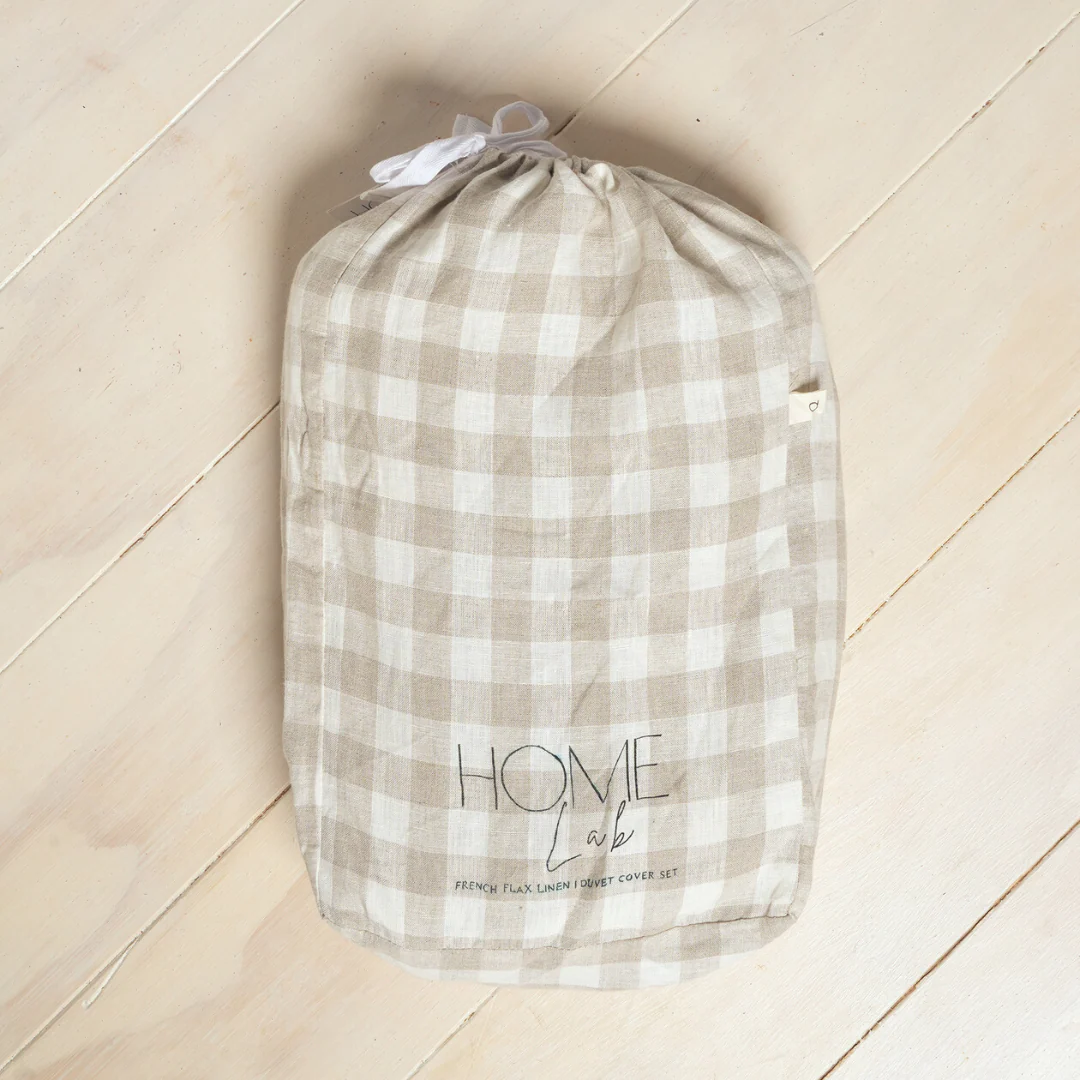 100% French Flax Linen Reversible Duvet Cover Set - Natural Gingham - Image 7