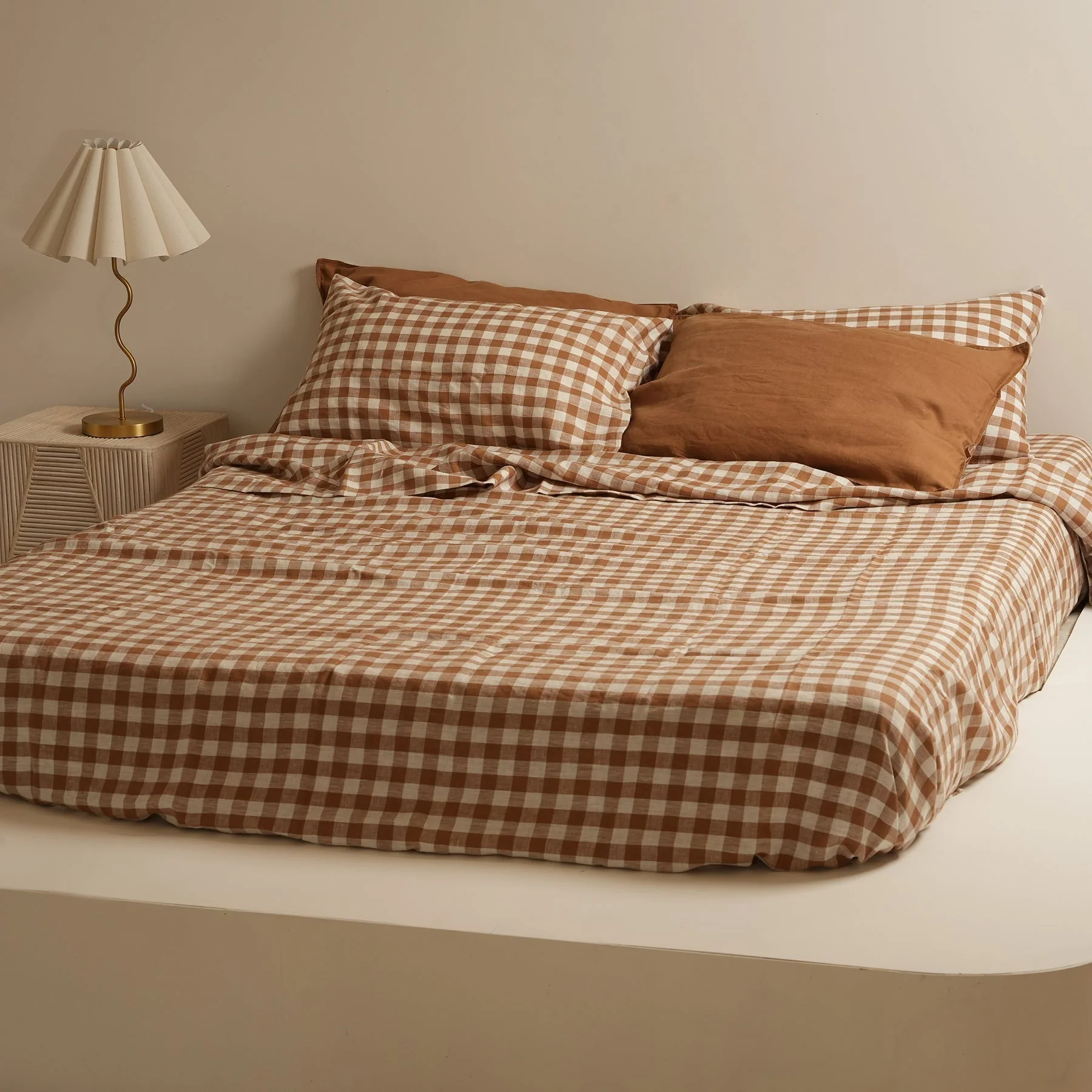 100% French Flax Linen Sheet set- Ginger Gingham - Image 3