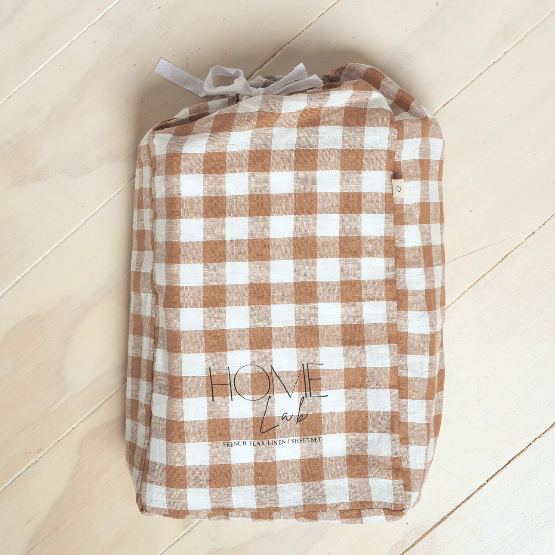 100% French Flax Linen Sheet set- Ginger Gingham - Image 4
