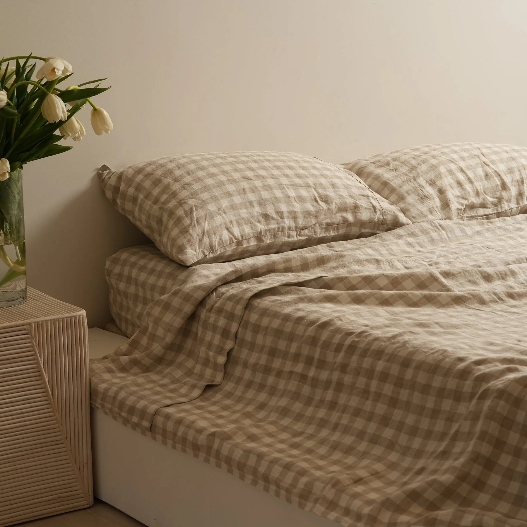 100% French Flax Linen Sheet set- Natural Gingham - Image 3