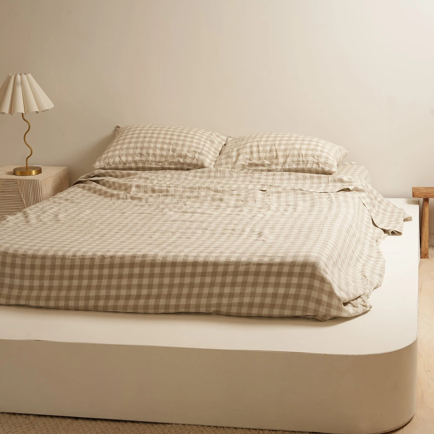 100% French Flax Linen Sheet set- Natural Gingham - Image 4