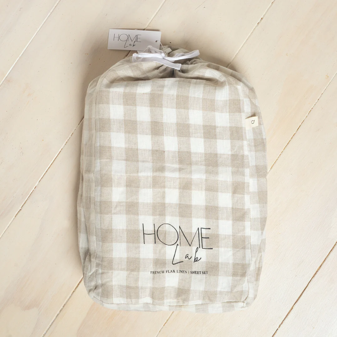 100% French Flax Linen Sheet set- Natural Gingham - Image 5