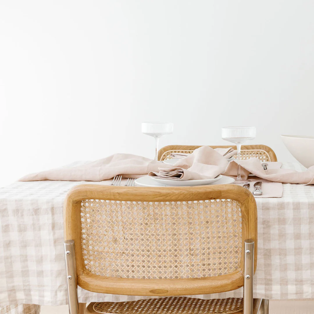 100% French Flax Linen Tablecloth- Natural Gingham - Image 3