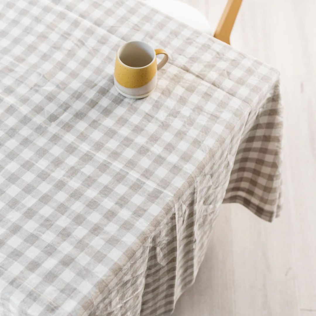 100% French Flax Linen Tablecloth- Natural Gingham - Image 4