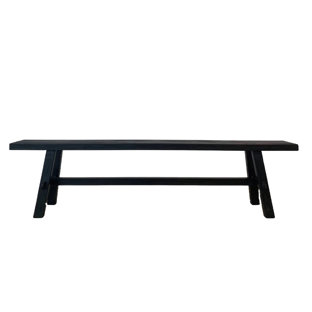 Long Reclaimed Wooden Bench - Black - Image 3
