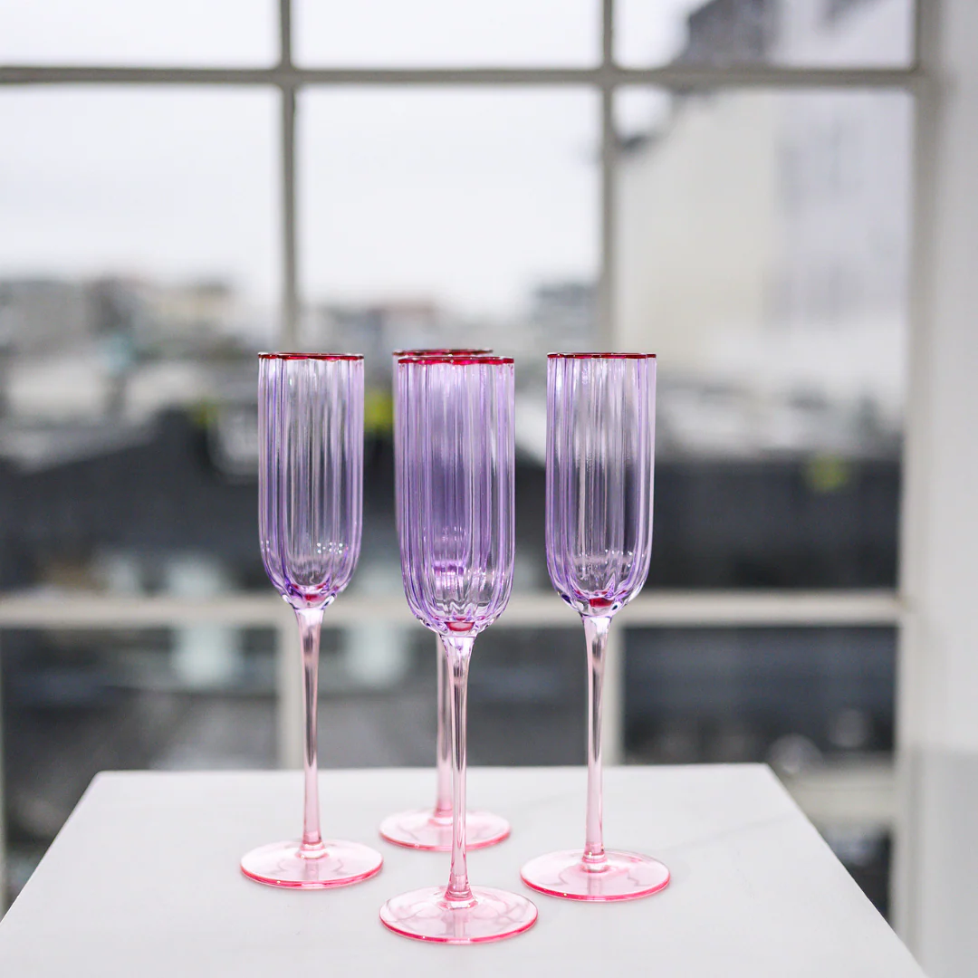 Petal Champagne Flute- Set of 4- Lilac/Blush - Image 2