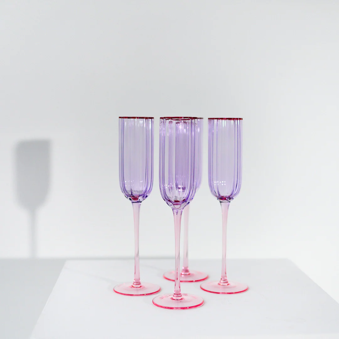 Petal Champagne Flute- Set of 4- Lilac/Blush - Image 4