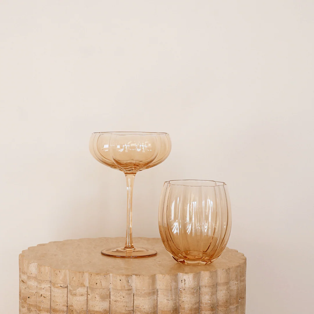 Petal Stemless Glass- Light Amber- Set of 4 - Image 4