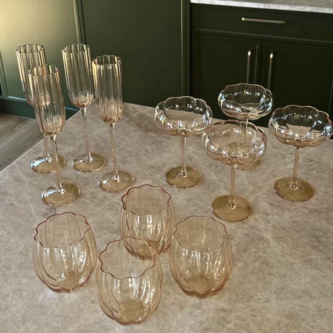 Petal Stemless Glass- Light Amber- Set of 4 - Image 6