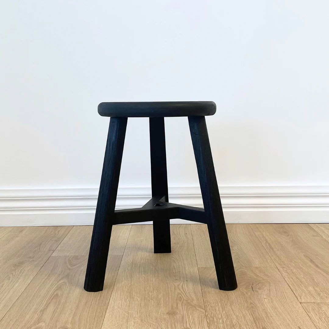Reclaimed Wooden Tripod Stool- Black