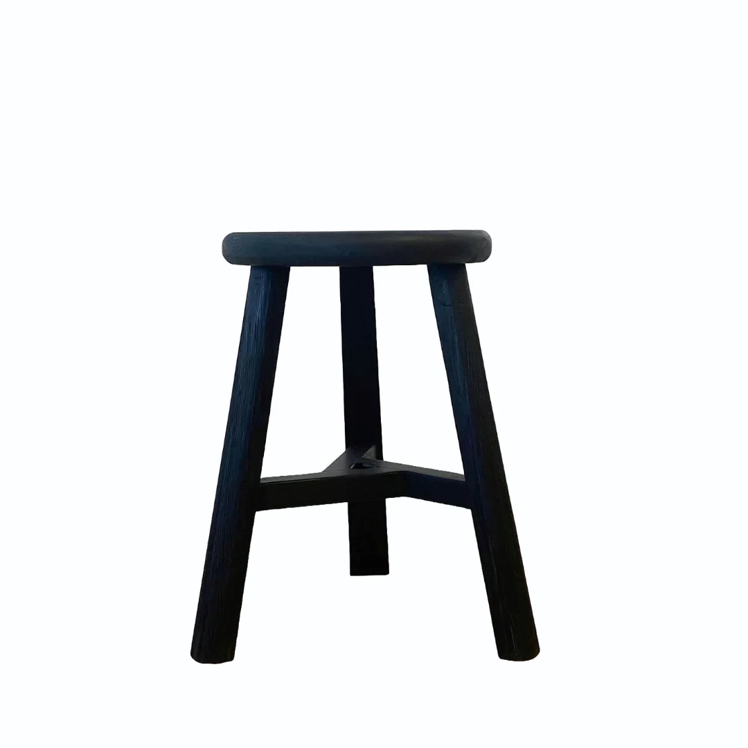 Reclaimed Wooden Tripod Stool- Black - Image 2