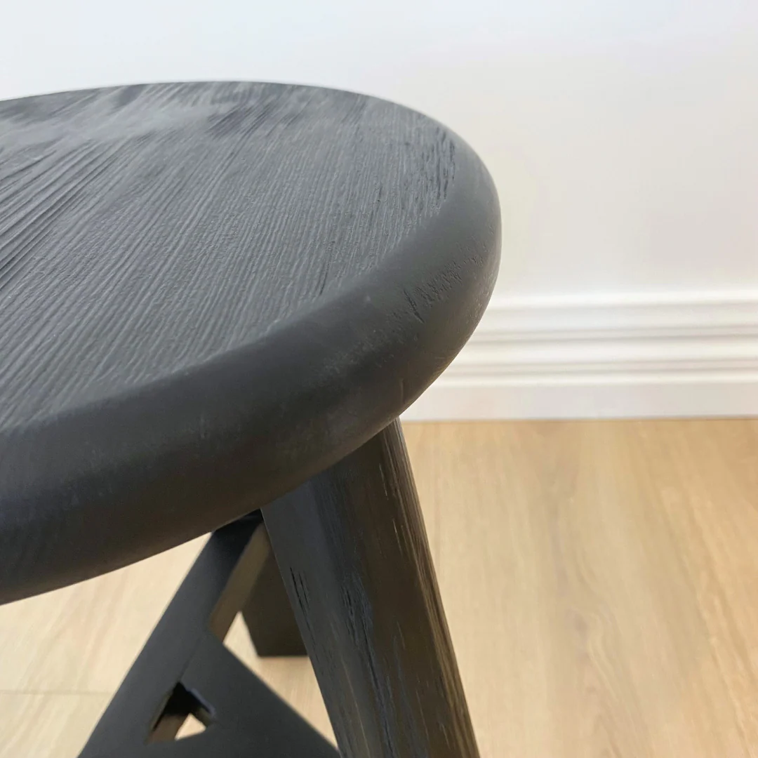 Reclaimed Wooden Tripod Stool- Black - Image 3