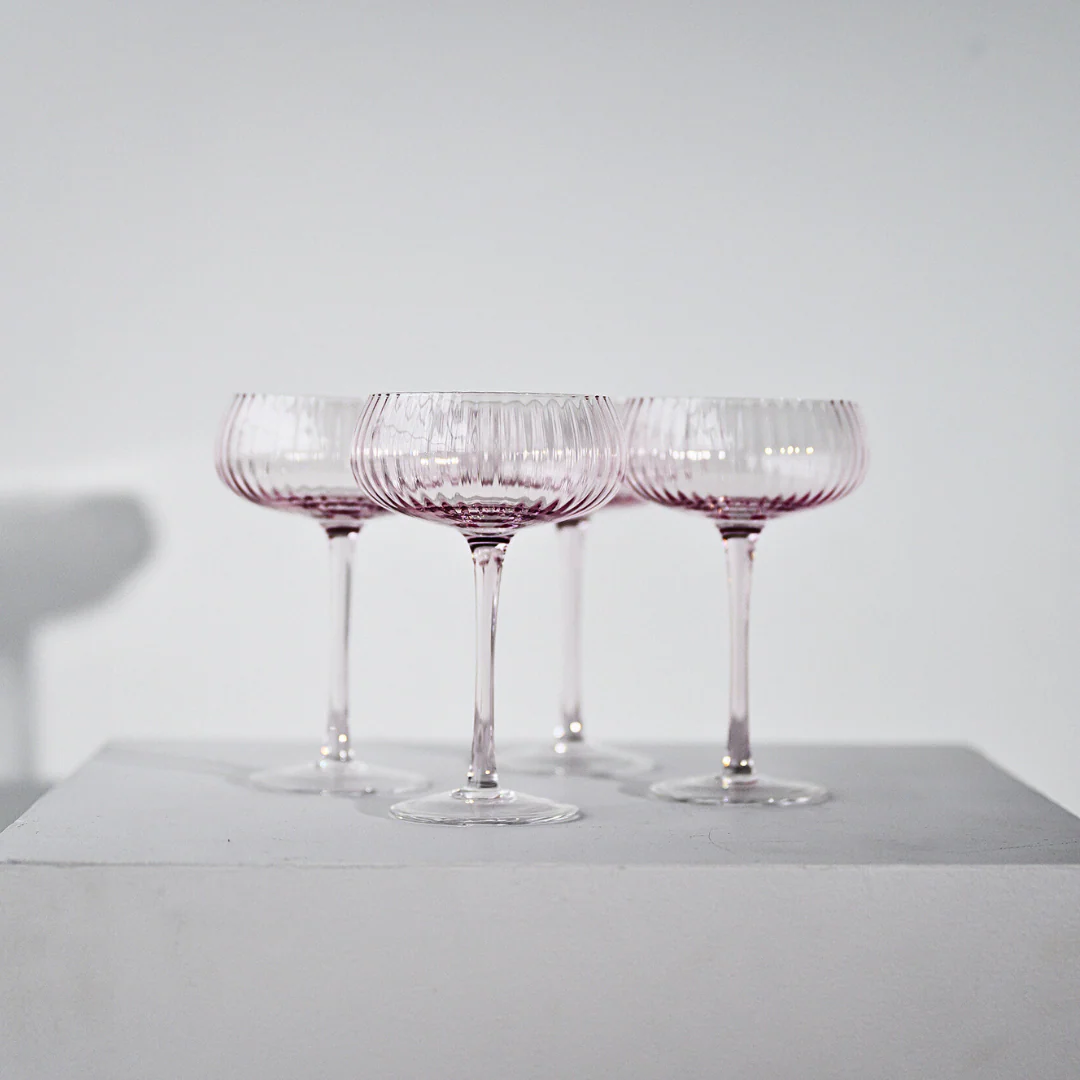 Ribbed Champagne Coupe- Set 4 Blush