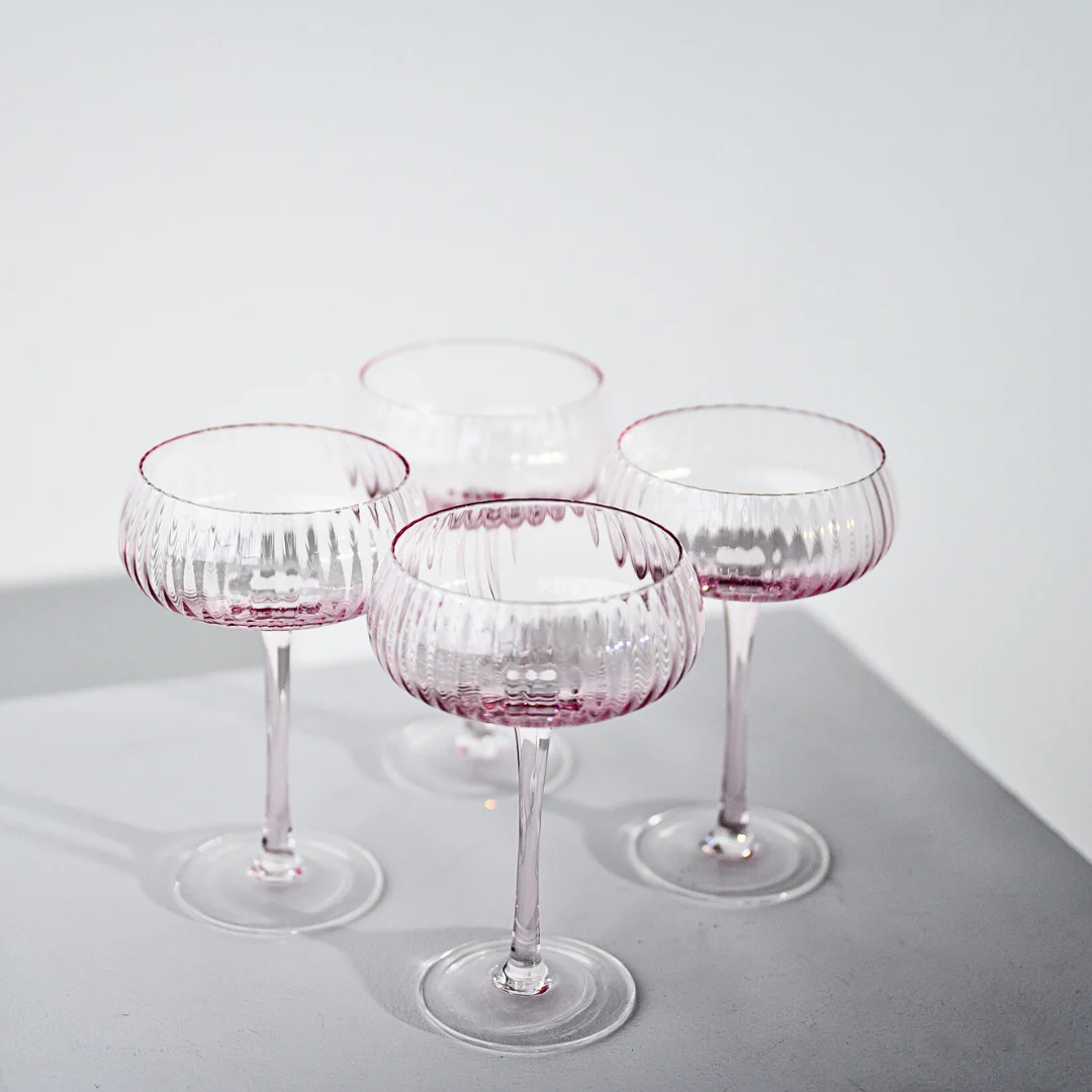 Ribbed Champagne Coupe- Set 4 Blush - Image 2