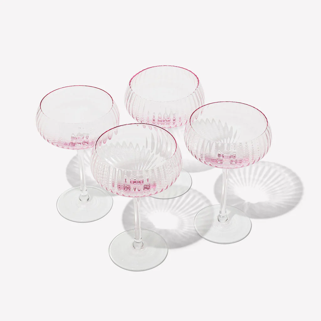 Ribbed Champagne Coupe- Set 4 Blush - Image 4