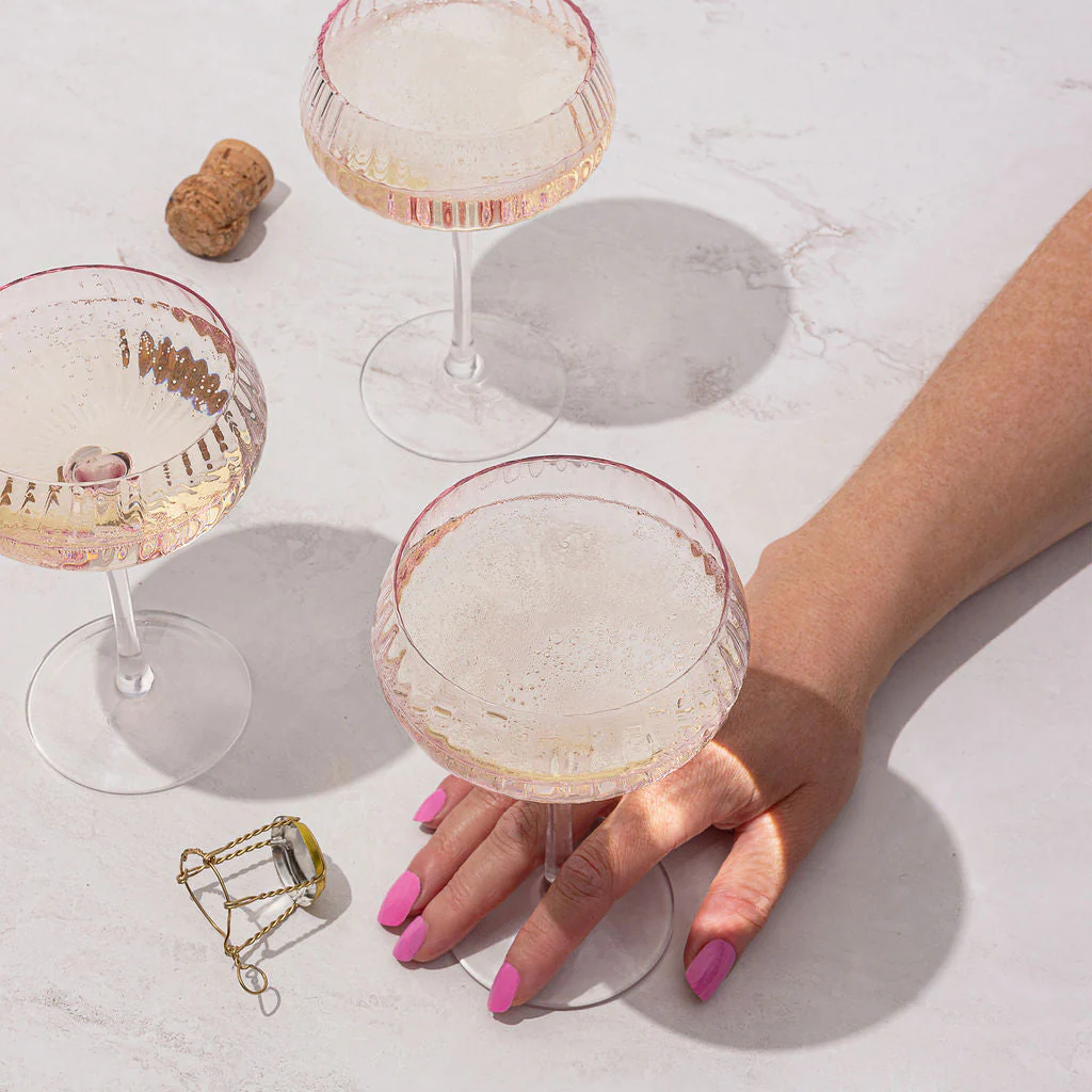 Ribbed Champagne Coupe- Set 4 Blush - Image 5