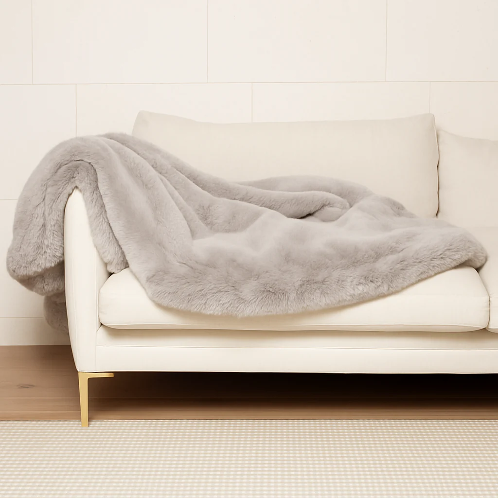 Vegan Fur Throw -Light Grey - Image 3